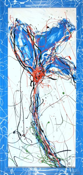 Painting titled "Blue flower" by Erwin Bruegger, Original Artwork, Enamel