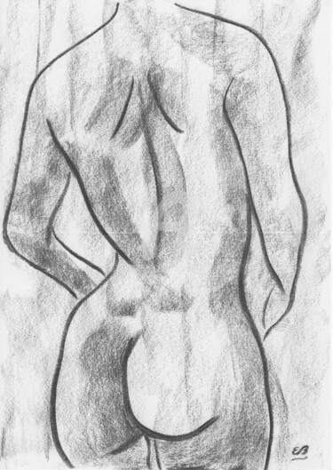 Dessin intitulée "Her back" par Erwin Bruegger, Œuvre d'art originale, Fusain
