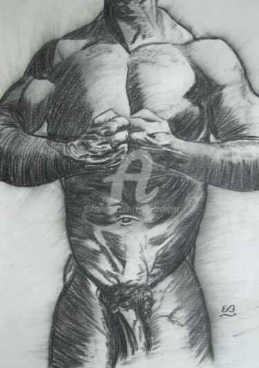 Zeichnungen mit dem Titel "Männlicher Torso" von Erwin Bruegger, Original-Kunstwerk, Kohle