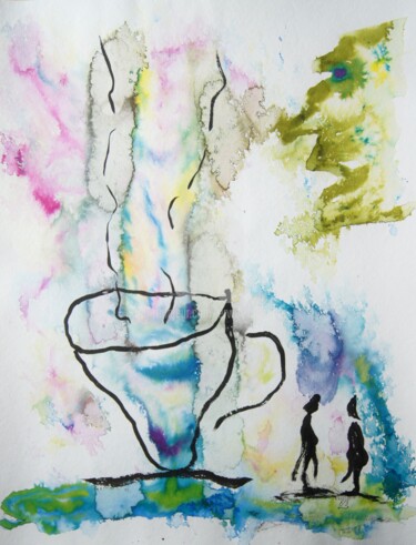 Painting titled "Coffee talk" by Erwin Bruegger, Original Artwork, Ink