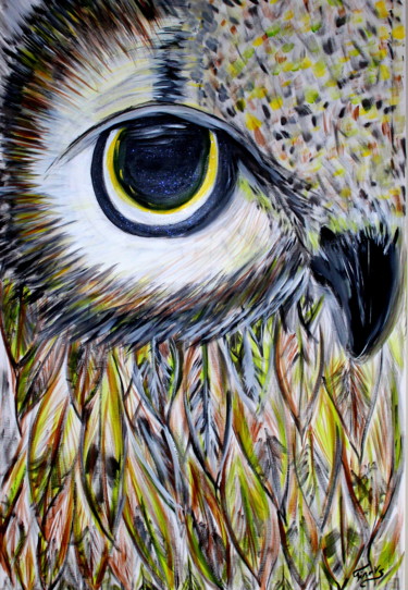 Painting titled "Tine VS - Smart Owl…" by Tine Vs, Original Artwork, Acrylic