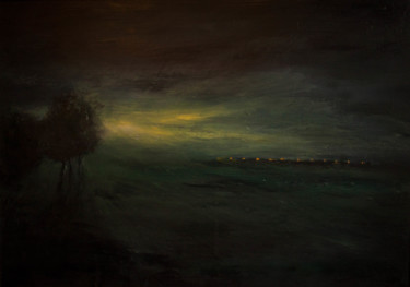 Pittura intitolato "night-with-distant-…" da Erwin Libbrecht, Opera d'arte originale, Olio