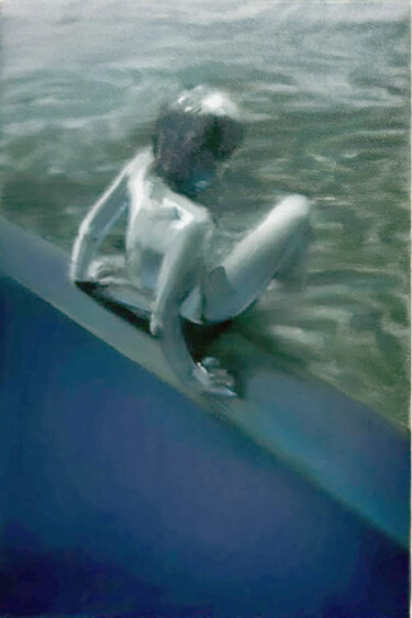 Schilderij getiteld "Bathing girl" door Erwin Van Kreij, Origineel Kunstwerk, Olie Gemonteerd op Frame voor houten brancard