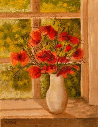 Painting titled "Poppies in the wind…" by Erzsebet Barna, Original Artwork, Oil Mounted on artwork_cat.