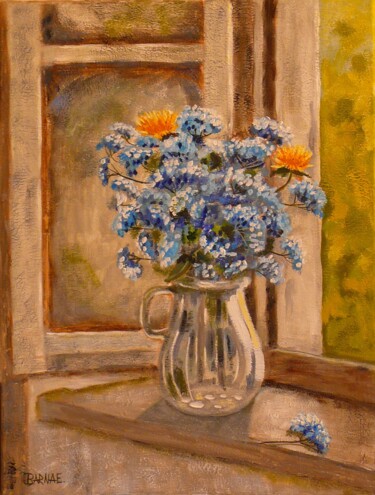Painting titled "Blue bouquet" by Erzsebet Barna, Original Artwork, Oil Mounted on artwork_cat.