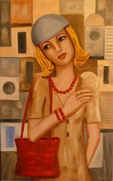 Painting titled "Date at six" by Erzsebet Barna, Original Artwork, Oil Mounted on Wood Stretcher frame