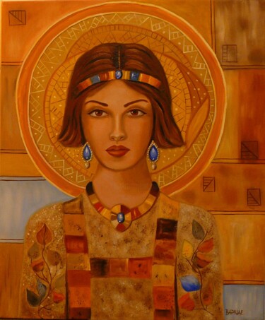 Painting titled "modern icon" by Erzsebet Barna, Original Artwork, Oil