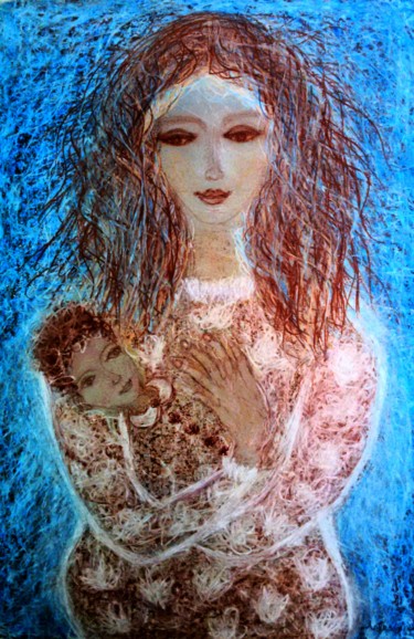 Dibujo titulada "Motherhood" por Erzsébet Engi, Obra de arte original, Tiza