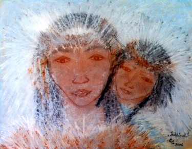 Drawing titled "Indians" by Erzsébet Engi, Original Artwork, Chalk