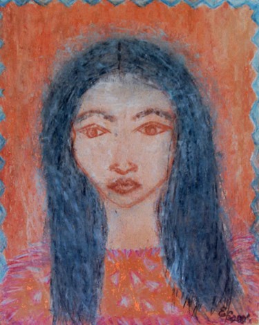 Drawing titled "Indian girl" by Erzsébet Engi, Original Artwork, Chalk