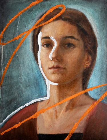 Painting titled "Self Portrait" by Elizaveta Akimova (Esanglier), Original Artwork, Oil Mounted on Cardboard