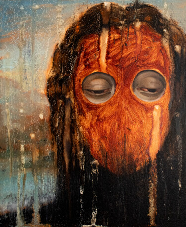 Painting titled "Jesus's eyes" by Elizaveta Akimova (Esanglier), Original Artwork, Oil Mounted on Cardboard