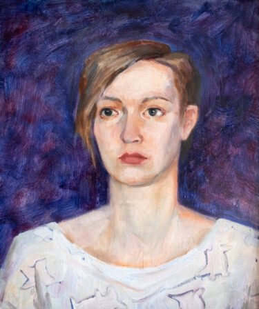 Painting titled "Girl portrait Paint…" by Elizaveta Akimova (Esanglier), Original Artwork, Oil Mounted on Wood Stretcher fra…
