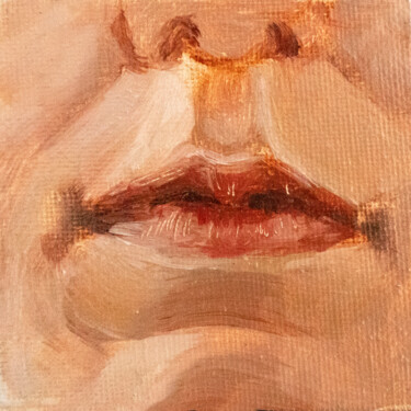 Painting titled "Tiny lips painting…" by Elizaveta Akimova (Esanglier), Original Artwork, Oil Mounted on Other rigid panel