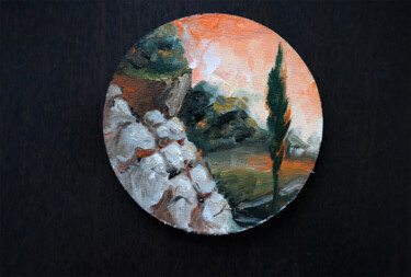 Peinture intitulée "Tiny landscape pain…" par Elizaveta Akimova (Esanglier), Œuvre d'art originale, Huile Monté sur Autre pa…