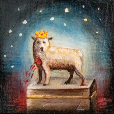 Pittura intitolato "The lamb. Tiny pain…" da Elizaveta Akimova (Esanglier), Opera d'arte originale, Olio Montato su Altro pa…