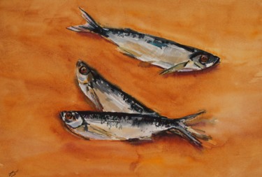 Картина под названием "Fish" - Елена Санина, Подлинное произведение искусства, Акварель