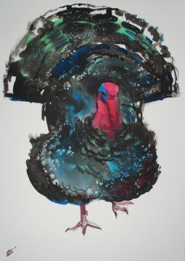 Картина под названием "Индюк" - Елена Санина, Подлинное произведение искусства, Акварель