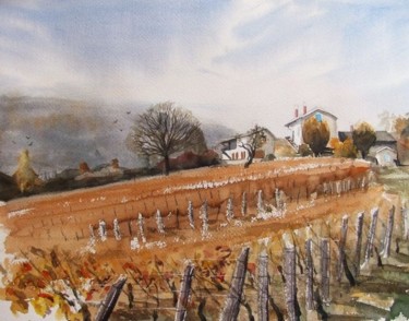 Peinture intitulée "vignes en automne" par S Bernon, Œuvre d'art originale