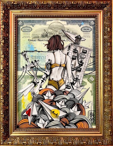 Pittura intitolato "Girl in the city (D…" da Esboner, Opera d'arte originale, Acrilico