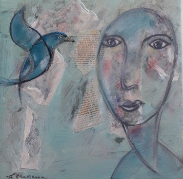 Peinture intitulée "L'oiseau bleu" par La Venitienne, Œuvre d'art originale, Acrylique