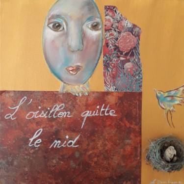 Painting titled "L'oisillon quitte l…" by La Venitienne, Original Artwork, Acrylic