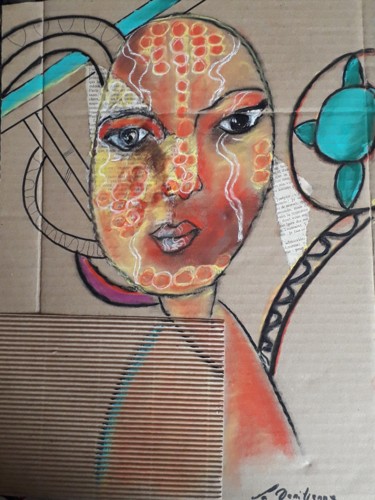 Dessin intitulée "Masque" par La Venitienne, Œuvre d'art originale, Pastel Monté sur Autre panneau rigide