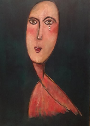 Картина под названием "La dame à la larme…" - La Venitienne, Подлинное произведение искусства, Акрил