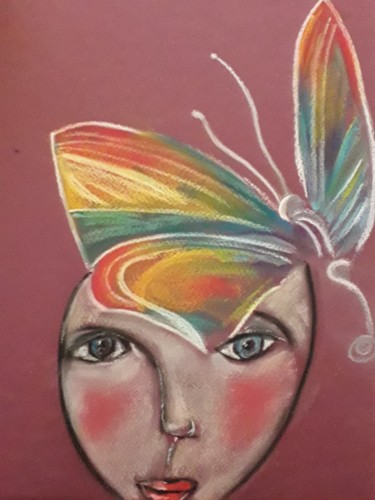 Dessin intitulée "Le papillon" par La Venitienne, Œuvre d'art originale, Pastel