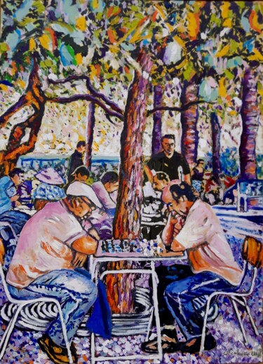 Peinture intitulée "Les joueurs d'echec…" par Miguel Escrihuela, Œuvre d'art originale, Huile