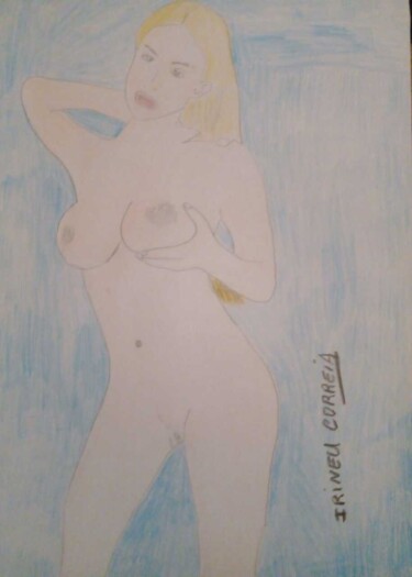 Desenho intitulada "Loira nua" por Escritor Irineu Correia, Obras de arte originais, Lápis
