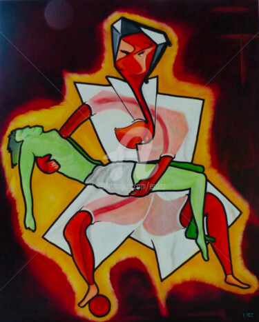 Painting titled "New Pieta Angel" by Esdez, Original Artwork, Oil Mounted on Wood Stretcher frame