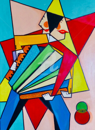 Painting titled "Carré musical" by Esdez, Original Artwork, Oil Mounted on Wood Stretcher frame