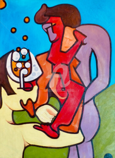 Картина под названием "Pensées, effervesce…" - Esdez, Подлинное произведение искусства, Масло Установлен на Деревянная рама…