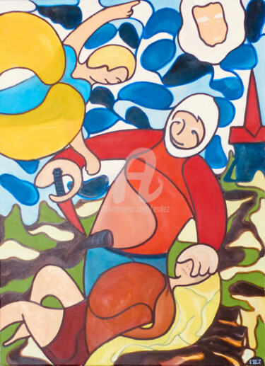 Malarstwo zatytułowany „Un jour sur le mont…” autorstwa Esdez, Oryginalna praca, Olej Zamontowany na Drewniana rama noszy