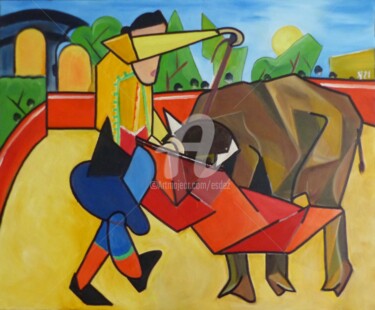 Painting titled "Muleta" by Esdez, Original Artwork, Oil Mounted on Wood Stretcher frame