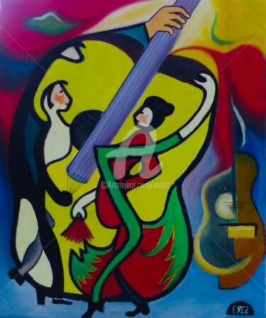 Painting titled "Les claquettes" by Esdez, Original Artwork, Oil Mounted on Wood Stretcher frame