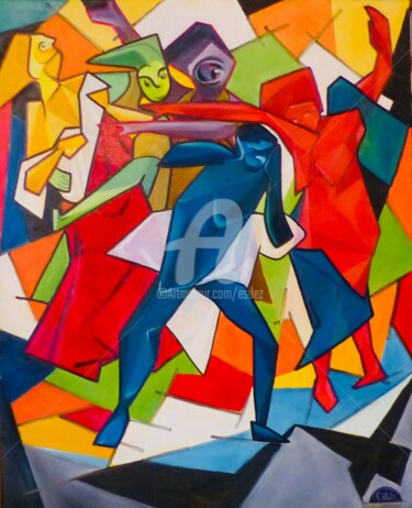 Painting titled "Les furies" by Esdez, Original Artwork, Oil Mounted on Wood Stretcher frame