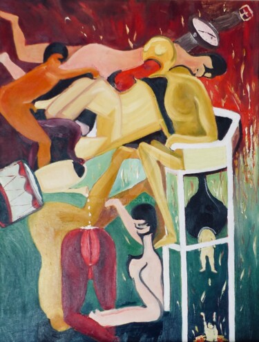 Painting titled "L'apprentissage" by Esdez, Original Artwork, Oil Mounted on Wood Stretcher frame