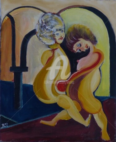 Painting titled "Tangue Oh !" by Esdez, Original Artwork, Oil Mounted on Wood Stretcher frame