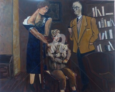 Painting titled "La famille réunie" by Esdez, Original Artwork, Oil Mounted on Wood Stretcher frame