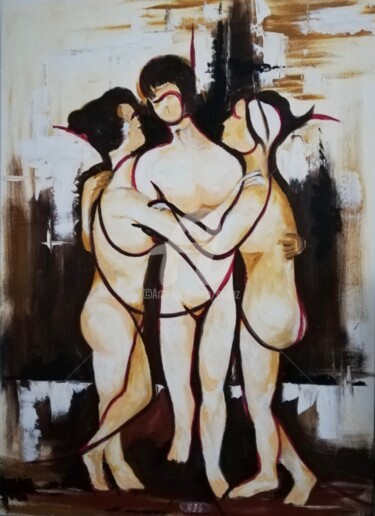 Painting titled "Mes 3 grâces" by Esdez, Original Artwork, Oil Mounted on Wood Stretcher frame