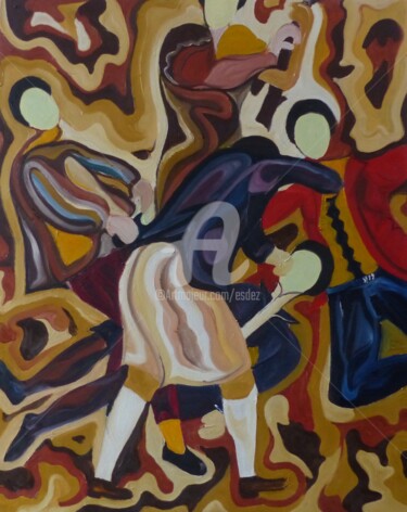 Peinture intitulée "Pugilat" par Esdez, Œuvre d'art originale, Huile Monté sur Châssis en bois