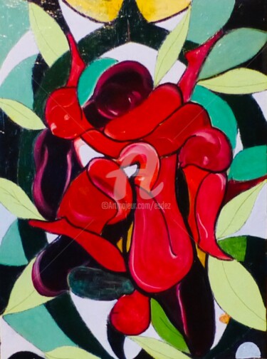 Pintura intitulada "Méli mélo de roses" por Esdez, Obras de arte originais, Óleo Montado em Armação em madeira