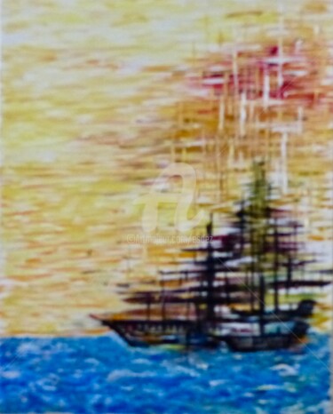 Pintura titulada "Vaisseaux fantômes" por Esdez, Obra de arte original, Oleo Montado en Bastidor de camilla de madera