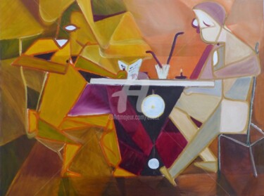 Картина под названием "La pause cigarette" - Esdez, Подлинное произведение искусства, Масло Установлен на Деревянная рама дл…