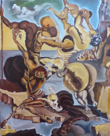 Painting titled "Famille de centaure…" by Esdez, Original Artwork, Oil Mounted on Wood Stretcher frame