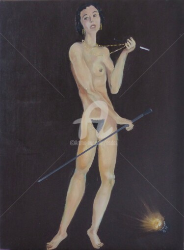 Painting titled "Fatale et nue" by Esdez, Original Artwork, Oil Mounted on Wood Stretcher frame