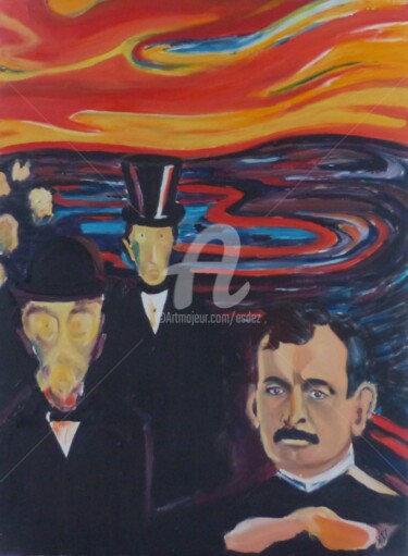 Painting titled "Chapeau Munch !" by Esdez, Original Artwork, Oil Mounted on Wood Stretcher frame