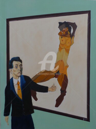 Painting titled "L'égo d'Egon" by Esdez, Original Artwork, Oil Mounted on Wood Stretcher frame